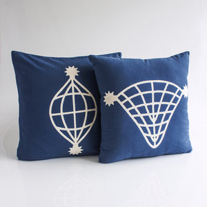 WHITE LINES BLUE SQUARE PILLOW I - We Are Polen