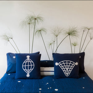 WHITE LINES BLUE SQUARE PILLOW II - We Are Polen