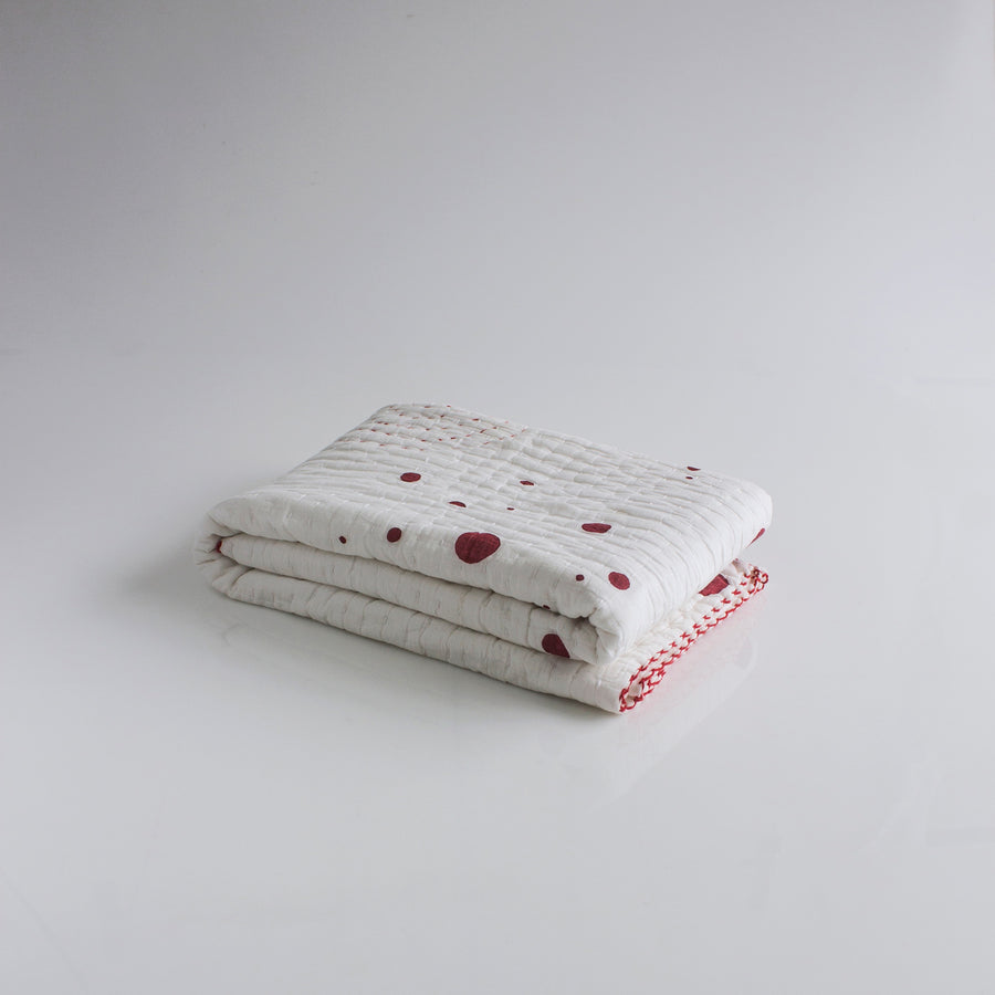 RED POLKA DOTS OVER WHITE MINI QUILT - We Are Polen